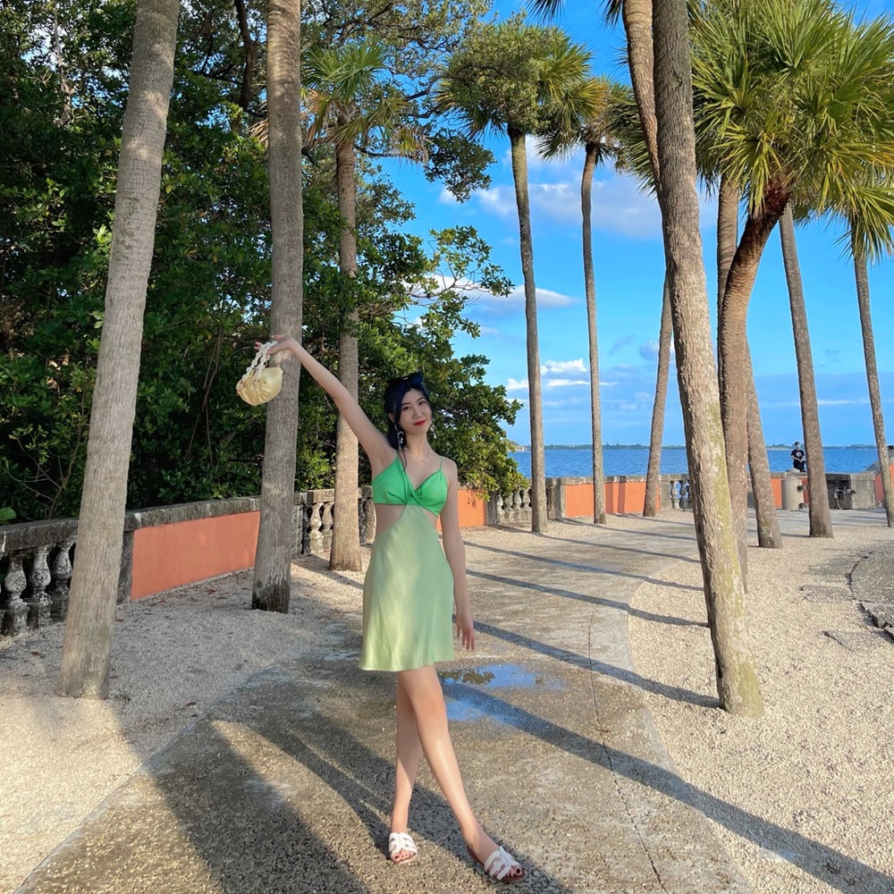 Green Satin Dress with Cutout Detail